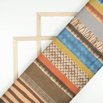 Multi-Color Stripes Pattern Digital Print Kota Doria Fabric