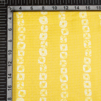 Pineapple Yellow And White Bandhanii Pattern Digital Print Kota Doria Fabric