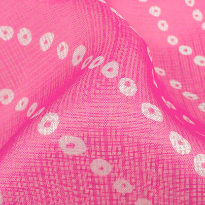 Hot Pink And White Bandhanii Pattern Digital Print Kota Doria Fabric