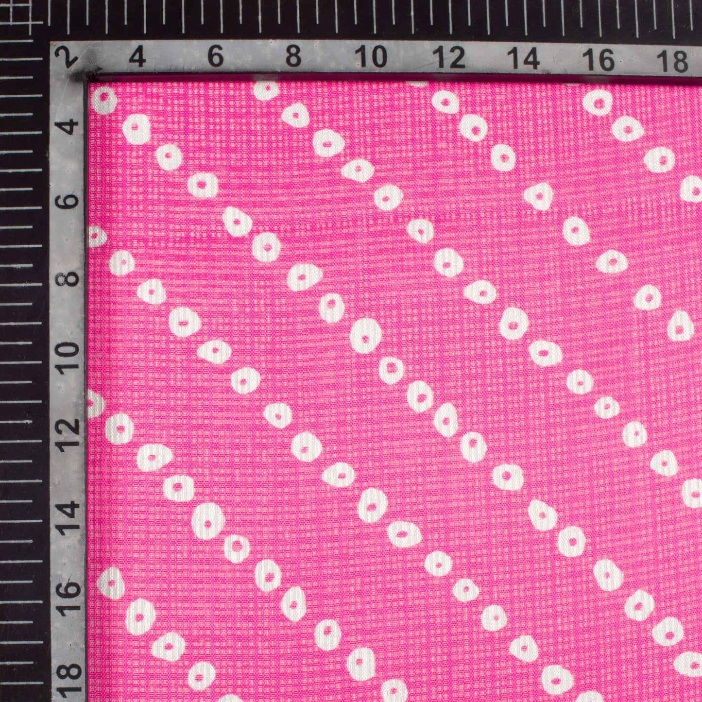 Hot Pink And White Bandhani Pattern Digital Print Kota Doria Fabric