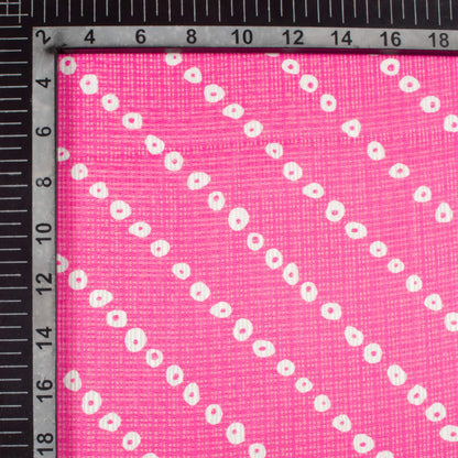Hot Pink And White Bandhanii Pattern Digital Print Kota Doria Fabric