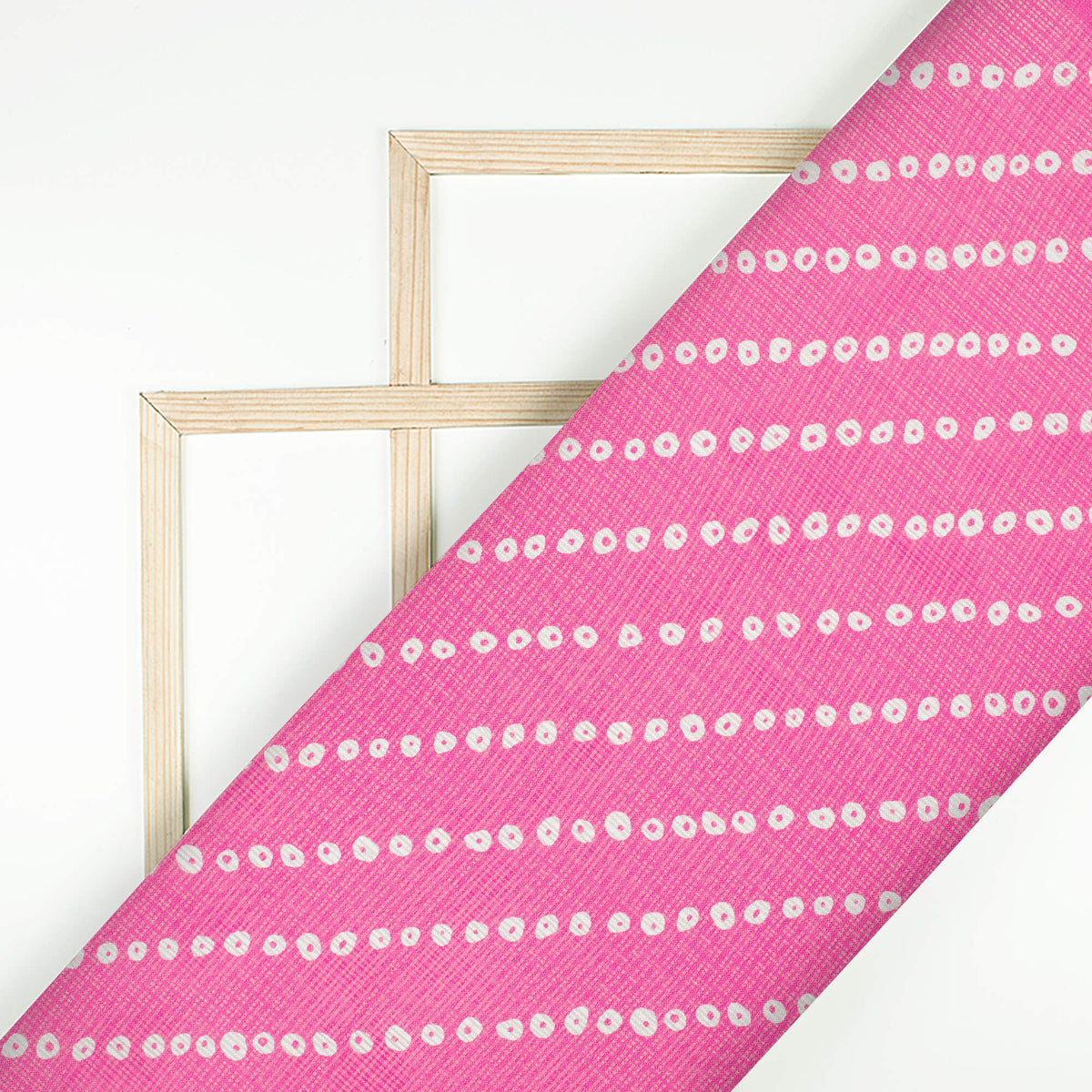 Hot Pink And White Bandhanii Pattern Digital Print Kota Doria Fabric