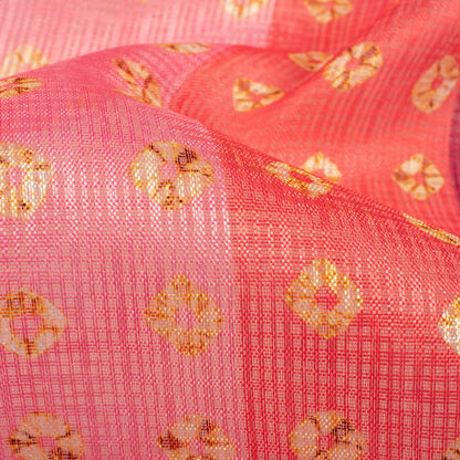 Pink And Yellow Bandhanii Pattern Digital Print Kota Doria Fabric