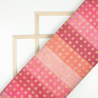 Pink And Yellow Bandhanii Pattern Digital Print Kota Doria Fabric