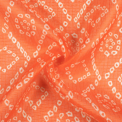 Orange And White Bandhanii Pattern Digital Print Kota Doria Fabric