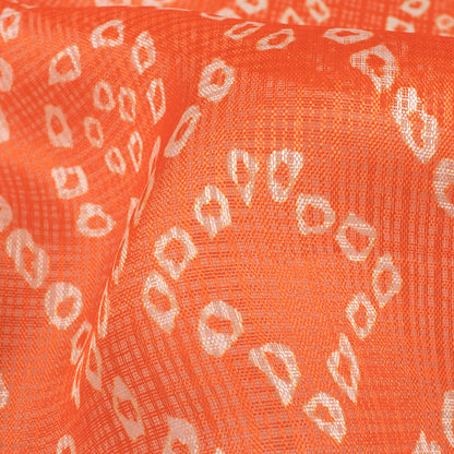 Orange And White Bandhanii Pattern Digital Print Kota Doria Fabric