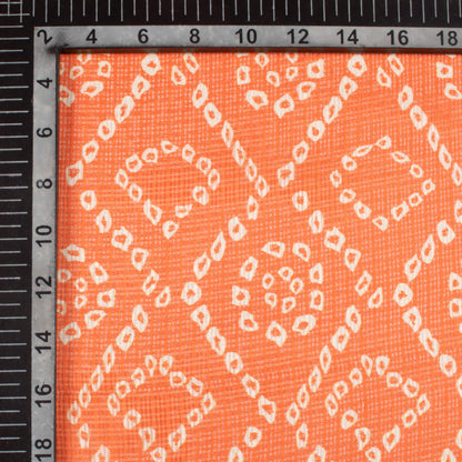 Orange And White Bandhanii Pattern Digital Print Kota Doria Fabric