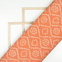 Orange And White Bandhanii Pattern Digital Print Kota Doria Fabric