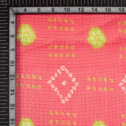 Persian Red And Pear Green Bandhanii Pattern Digital Print Kota Doria Fabric