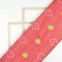 Persian Red And Pear Green Bandhanii Pattern Digital Print Kota Doria Fabric