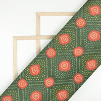 Dark Green And Blush Red Bandhanii Pattern Digital Print Kota Doria Fabric