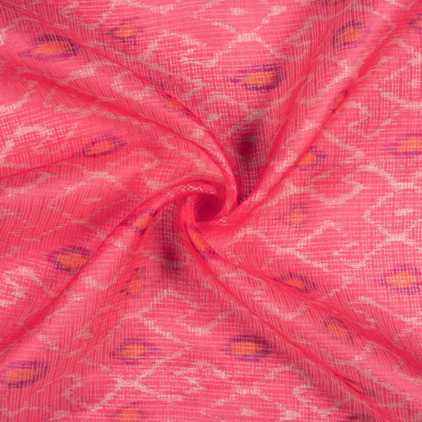 Fandango Pink And Orange Trellis Pattern Digital Print Kota Doria Fabric