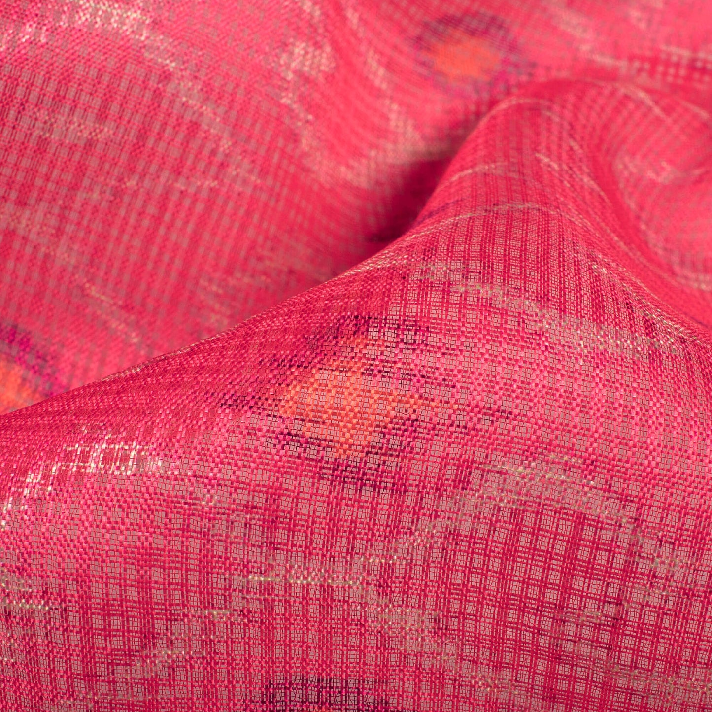 Fandango Pink And Orange Trellis Pattern Digital Print Kota Doria Fabric