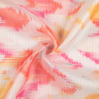 Indian Red And Orange Abstract Pattern Digital Print Kota Doria Fabric
