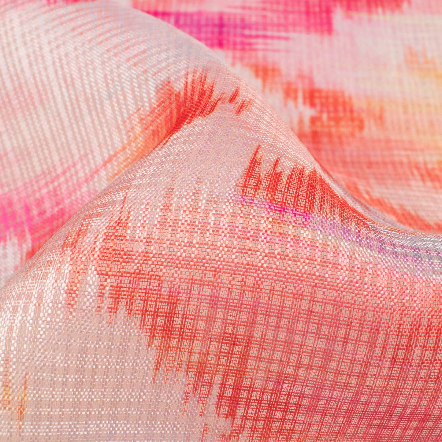 Indian Red And Orange Abstract Pattern Digital Print Kota Doria Fabric