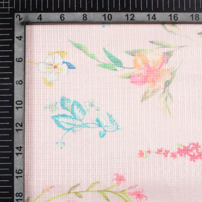 Pale Pink And Fern Green Floral Pattern Digital Print Kota Doria Fabric