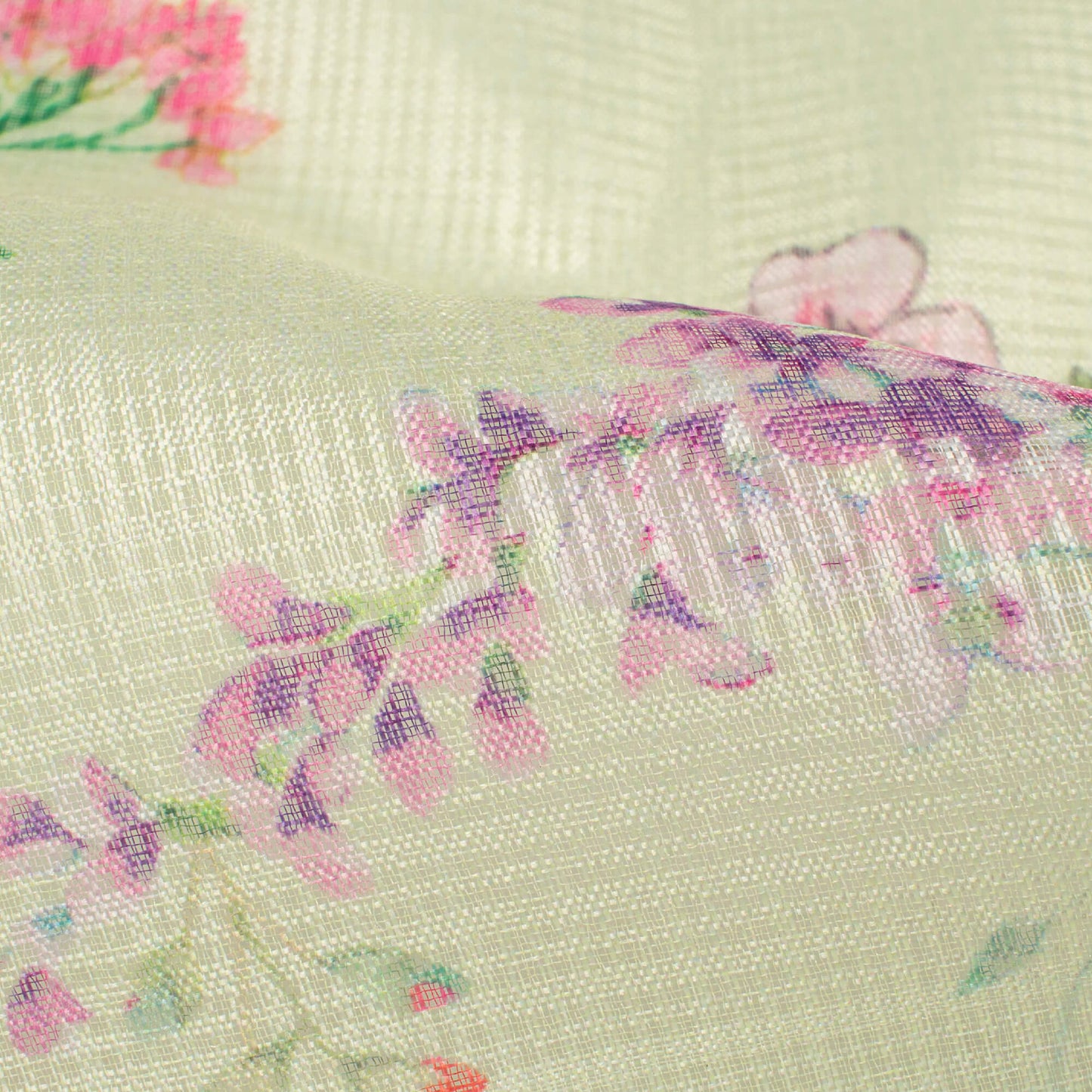 Tea Green And Grape Purple Floral Pattern Digital Print Kota Doria Fabric