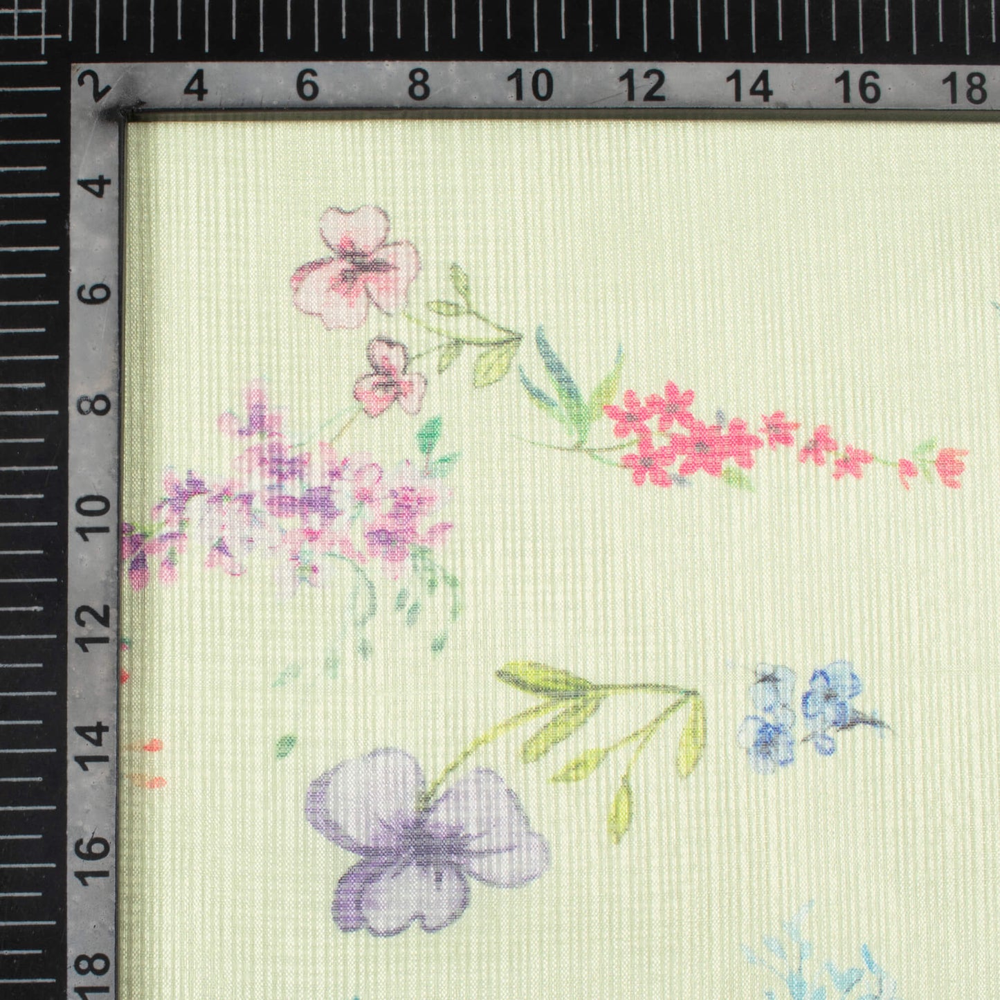 Tea Green And Grape Purple Floral Pattern Digital Print Kota Doria Fabric