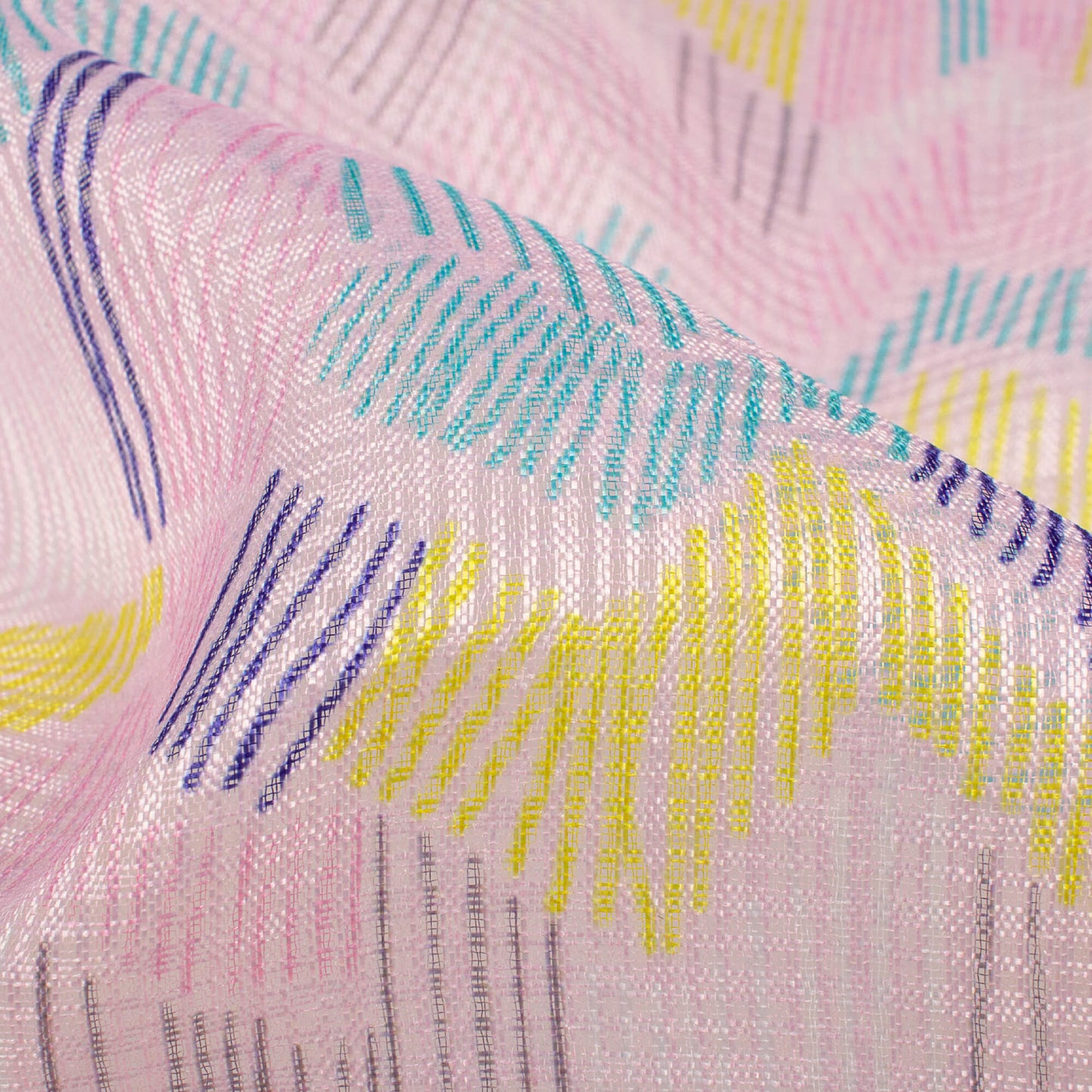 Pastel Pink And Purple Leaf Pattern Digital Print Kota Doria Fabric