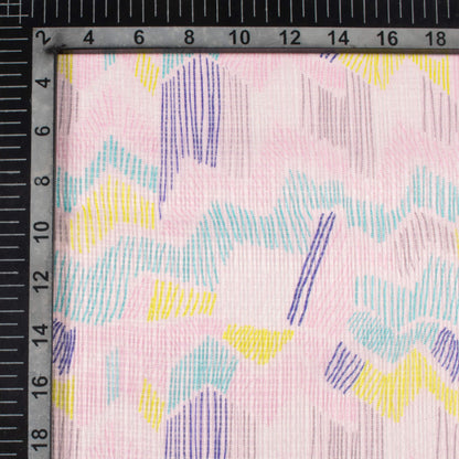 Pastel Pink And Purple Leaf Pattern Digital Print Kota Doria Fabric