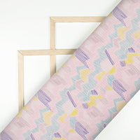 Pastel Pink And Purple Leaf Pattern Digital Print Kota Doria Fabric