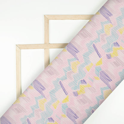 Pastel Pink And Purple Leaf Pattern Digital Print Kota Doria Fabric