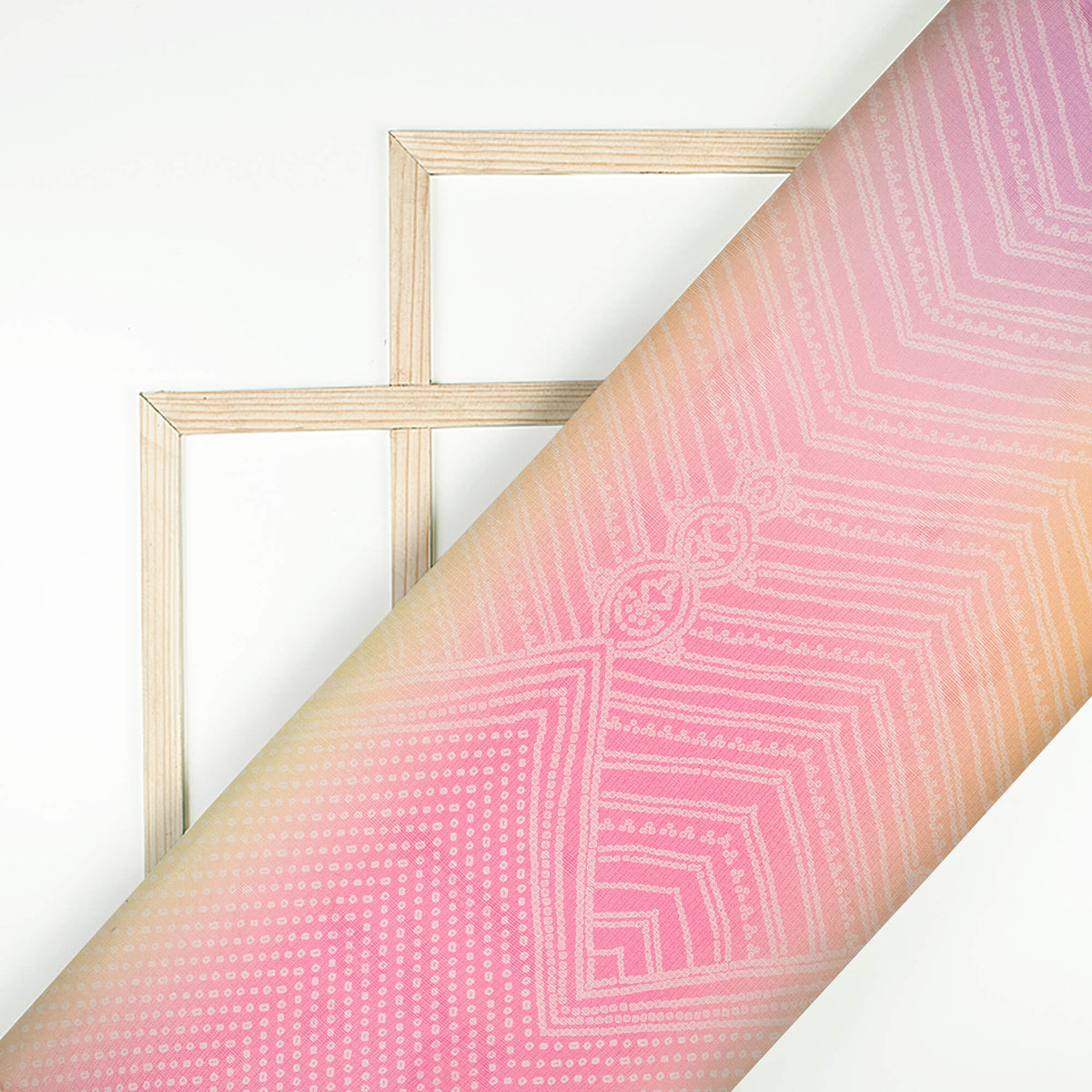 Bumblebee Yellow And Taffy Pink Bandhanii Pattern Digital Print Kota Doria Fabric