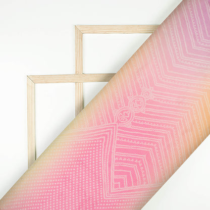 Bumblebee Yellow And Taffy Pink Bandhanii Pattern Digital Print Kota Doria Fabric