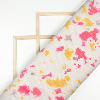 White And Dark Pink Tye And Dye Pattern Digital Print Kota Doria Fabric