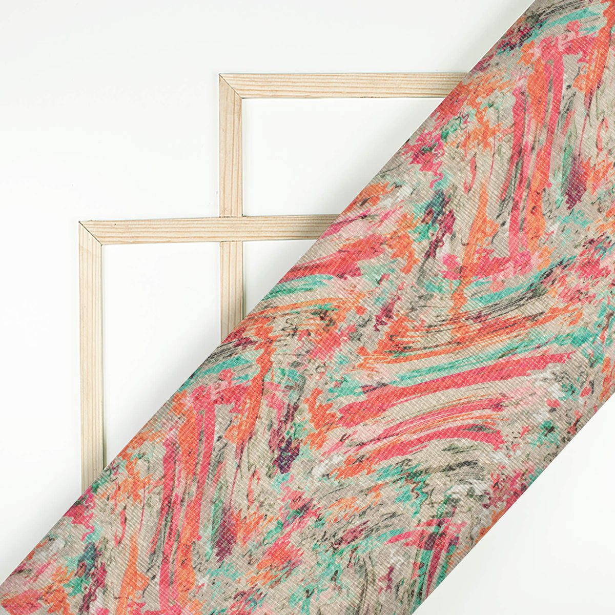 Jade Green And Desire Red Abstract Pattern Digital Print Kota Doria Fabric