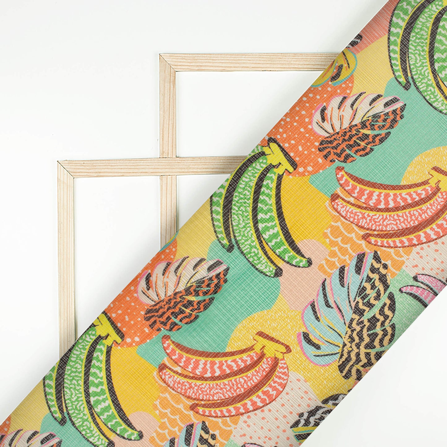 Multi-Color Leaf Pattern Digital Print Kota Doria Fabric