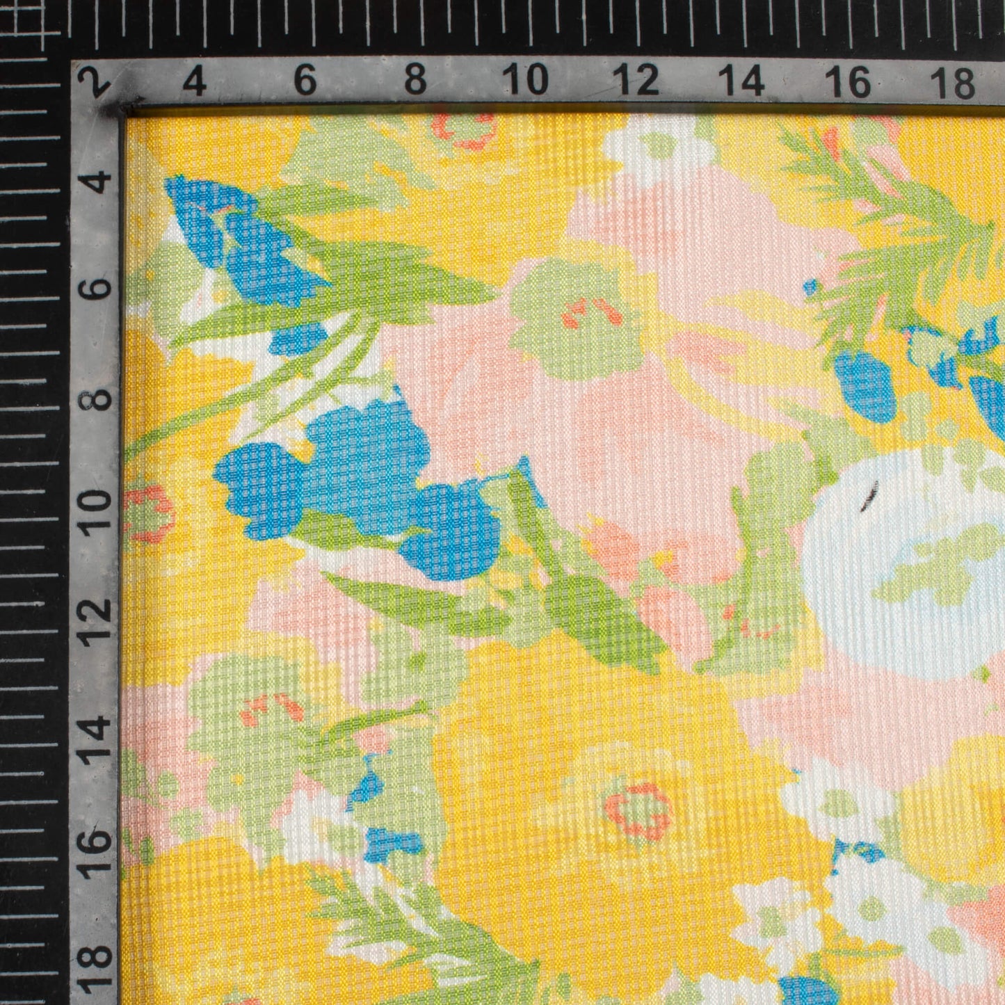 Mustard Yellow And Baby Pink Floral Pattern Digital Print Kota Doria Fabric