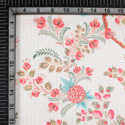 White And Pink Floral Pattern Digital Print Kota Doria Fabric