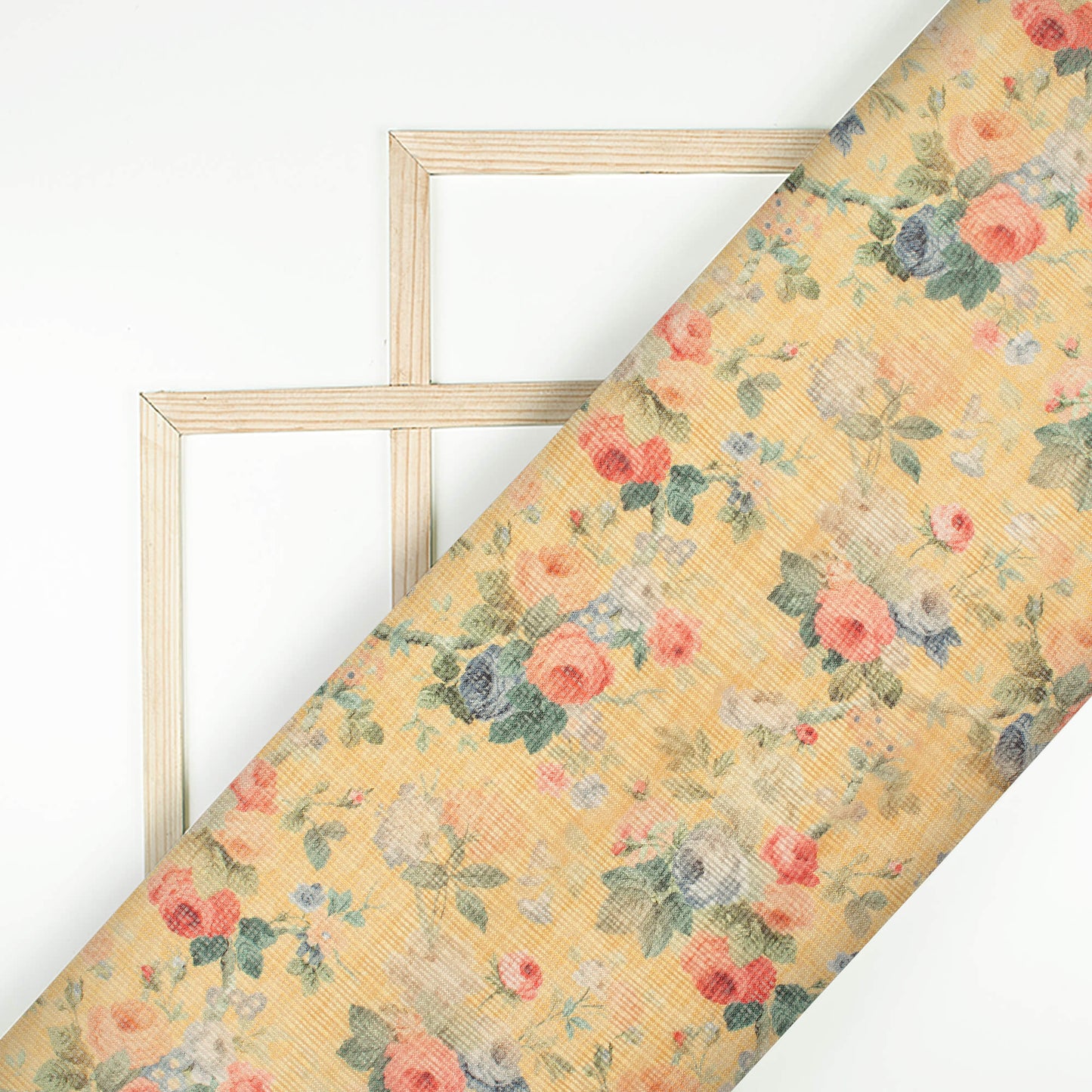 Mustard Yellow And Red Floral Pattern Digital Print Kota Doria Fabric