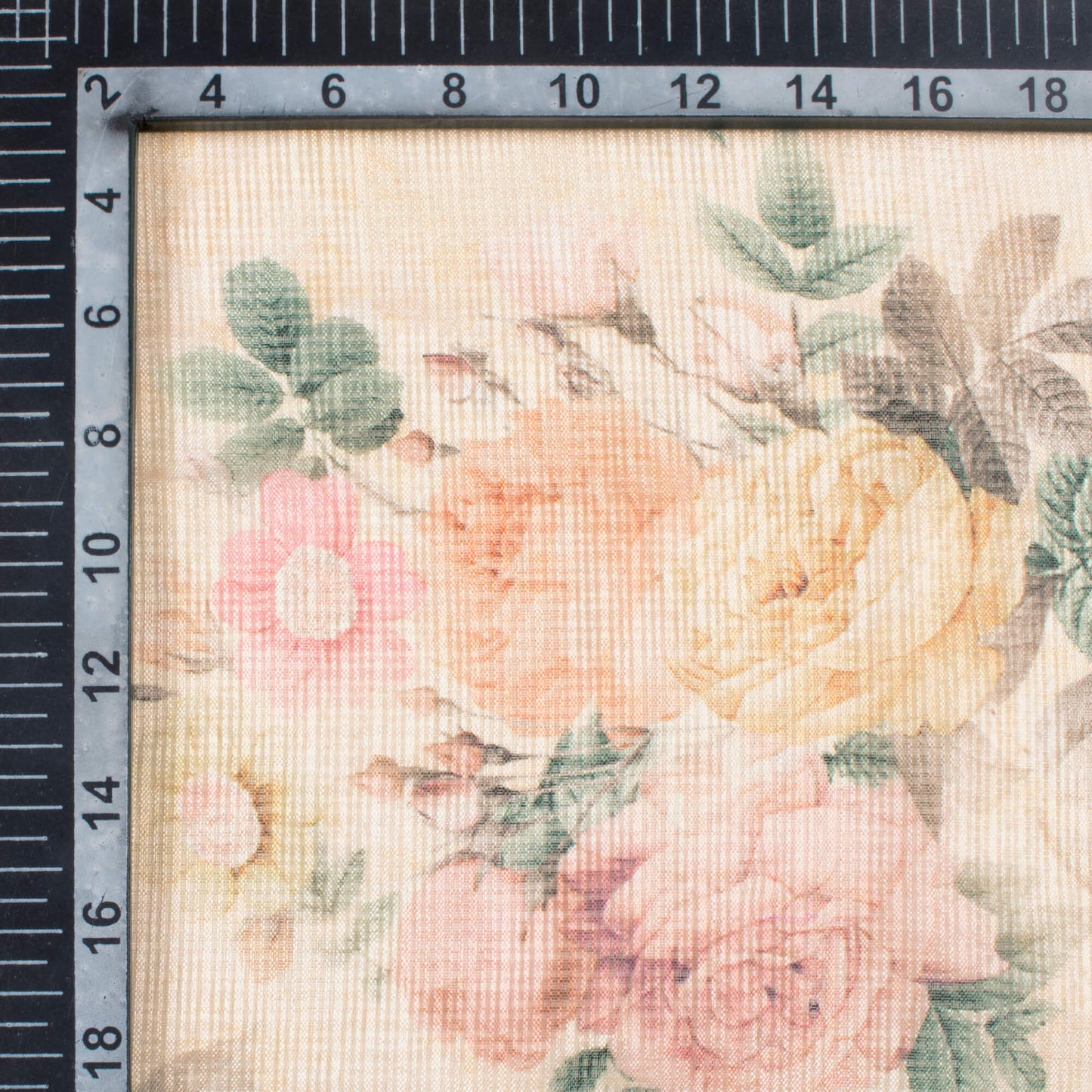 Beige And Dusty Brown Floral Pattern Digital Print Kota Doria Fabric
