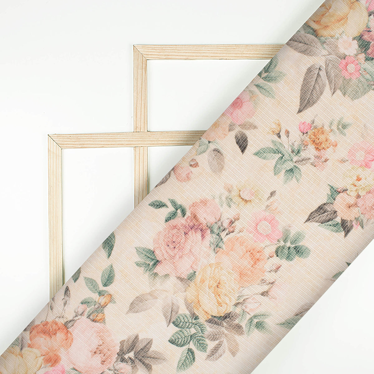 Beige And Dusty Brown Floral Pattern Digital Print Kota Doria Fabric