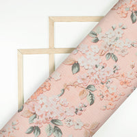 Baby Pink And Peach Floral Pattern Digital Print Kota Doria Fabric