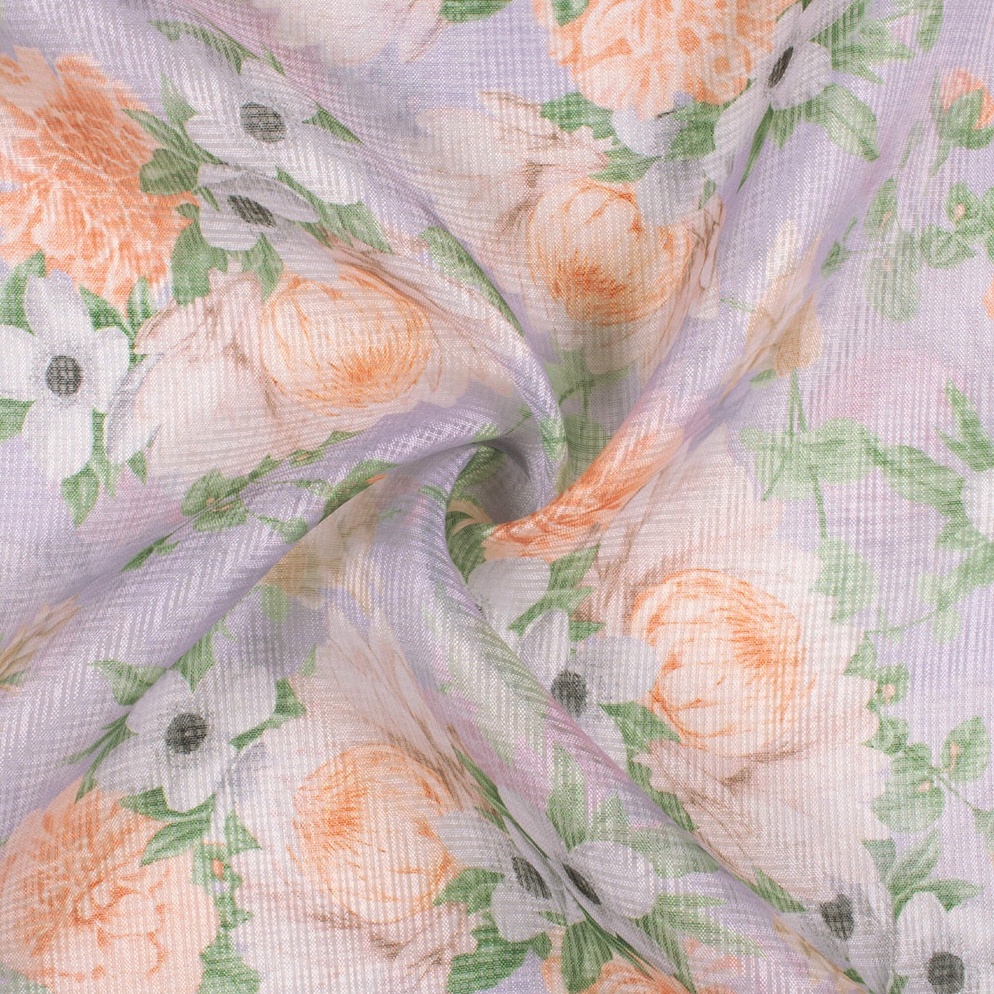 Heather Purple And Peach Floral Pattern Digital Print Kota Doria Fabric