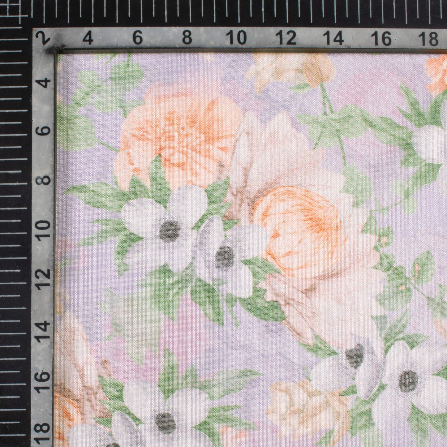 Heather Purple And Peach Floral Pattern Digital Print Kota Doria Fabric