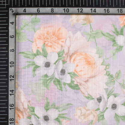 Heather Purple And Peach Floral Pattern Digital Print Kota Doria Fabric