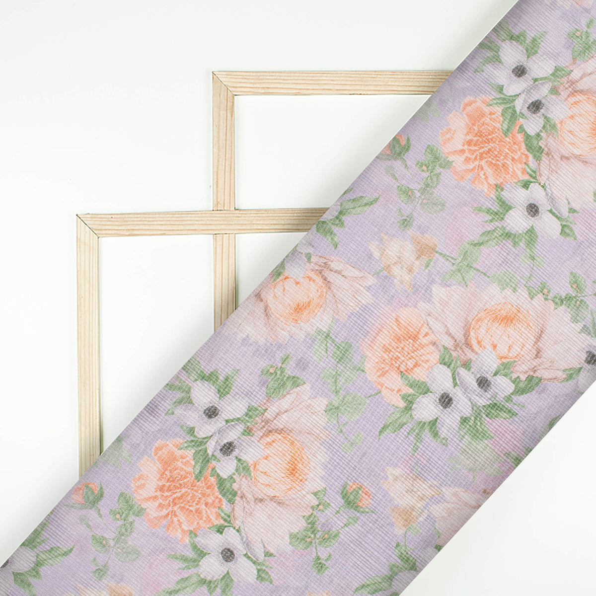 Heather Purple And Peach Floral Pattern Digital Print Kota Doria Fabric