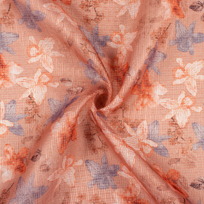Dusty Pink And Blush Red Floral Pattern Digital Print Kota Doria Fabric