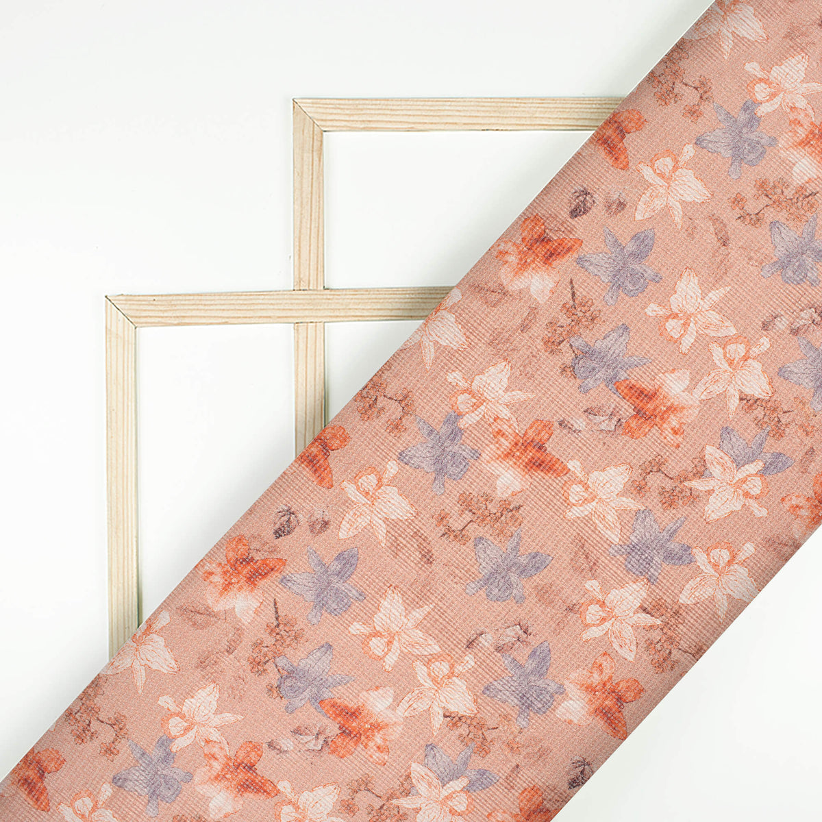 Dusty Pink And Blush Red Floral Pattern Digital Print Kota Doria Fabric