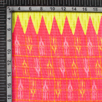 Pineapple Yellow And Dark Pink Daman Pattern Digital Print Kota Doria Fabric