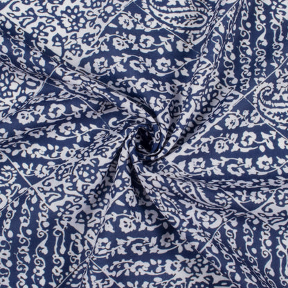 Blue And White Indiigo Pattern Digital Print Rayon Fabric