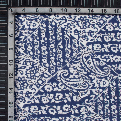 Blue And White Indiigo Pattern Digital Print Rayon Fabric