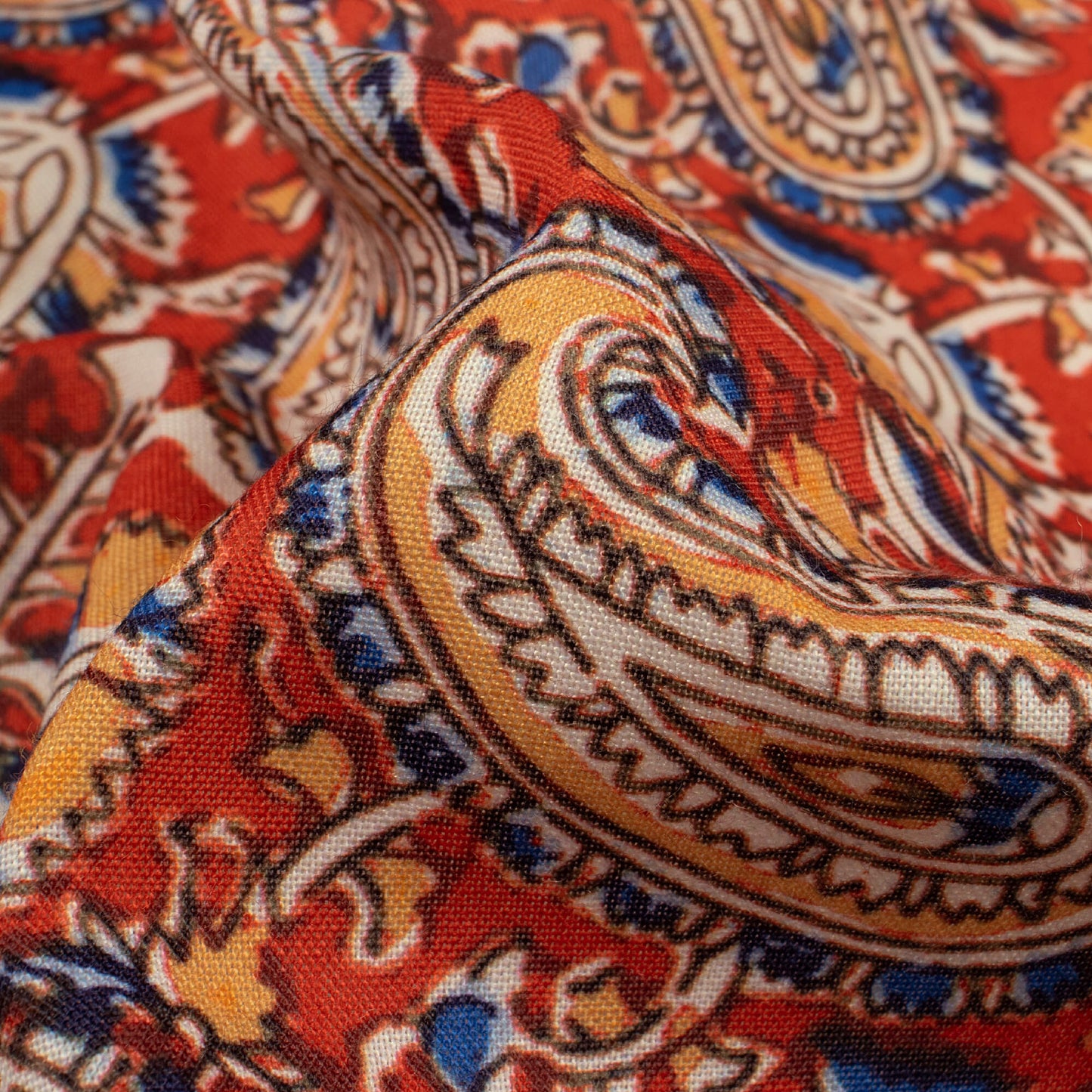 Persian Red And Maize Yellow Paisley Pattern Digital Print Rayon Fabric