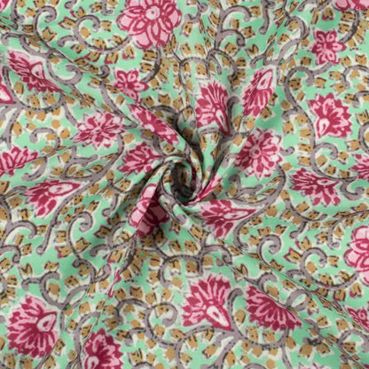 Hot Pink And Tiffany Blue Floral Pattern Digital Print Rayon Fabric