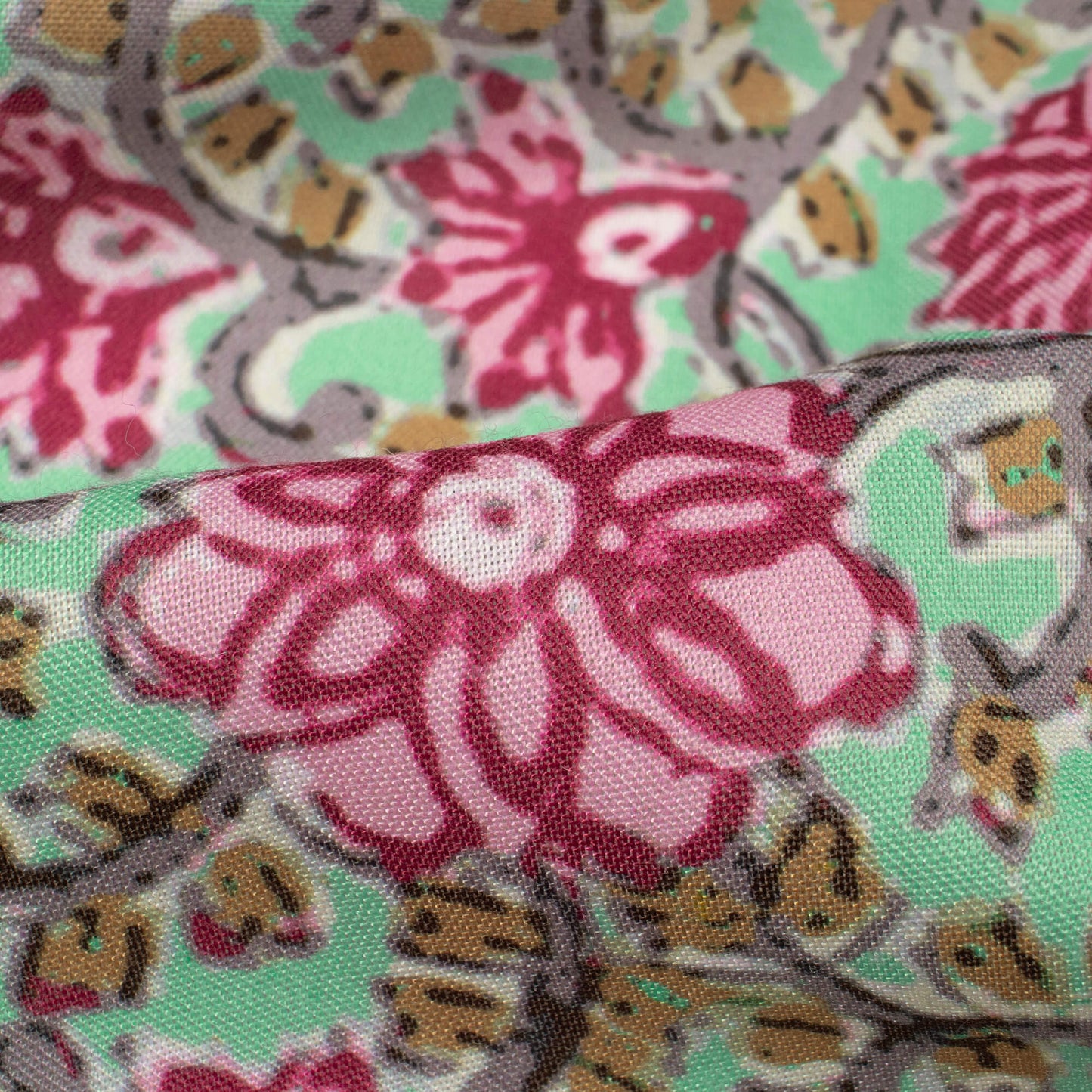 Hot Pink And Tiffany Blue Floral Pattern Digital Print Rayon Fabric