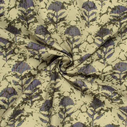 Sand Beige And Lilac Purple Floral Pattern Digital Print Rayon Fabric